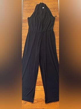 Calvin Klein Black Vneck halter Wide-Leg Jumpsuit